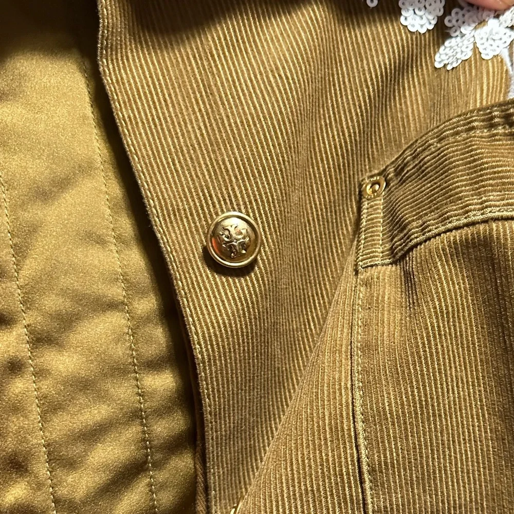 Gorgeous Tory Burch Brown Corduroy Jacket with White Floral Details - Picture 12 of 12